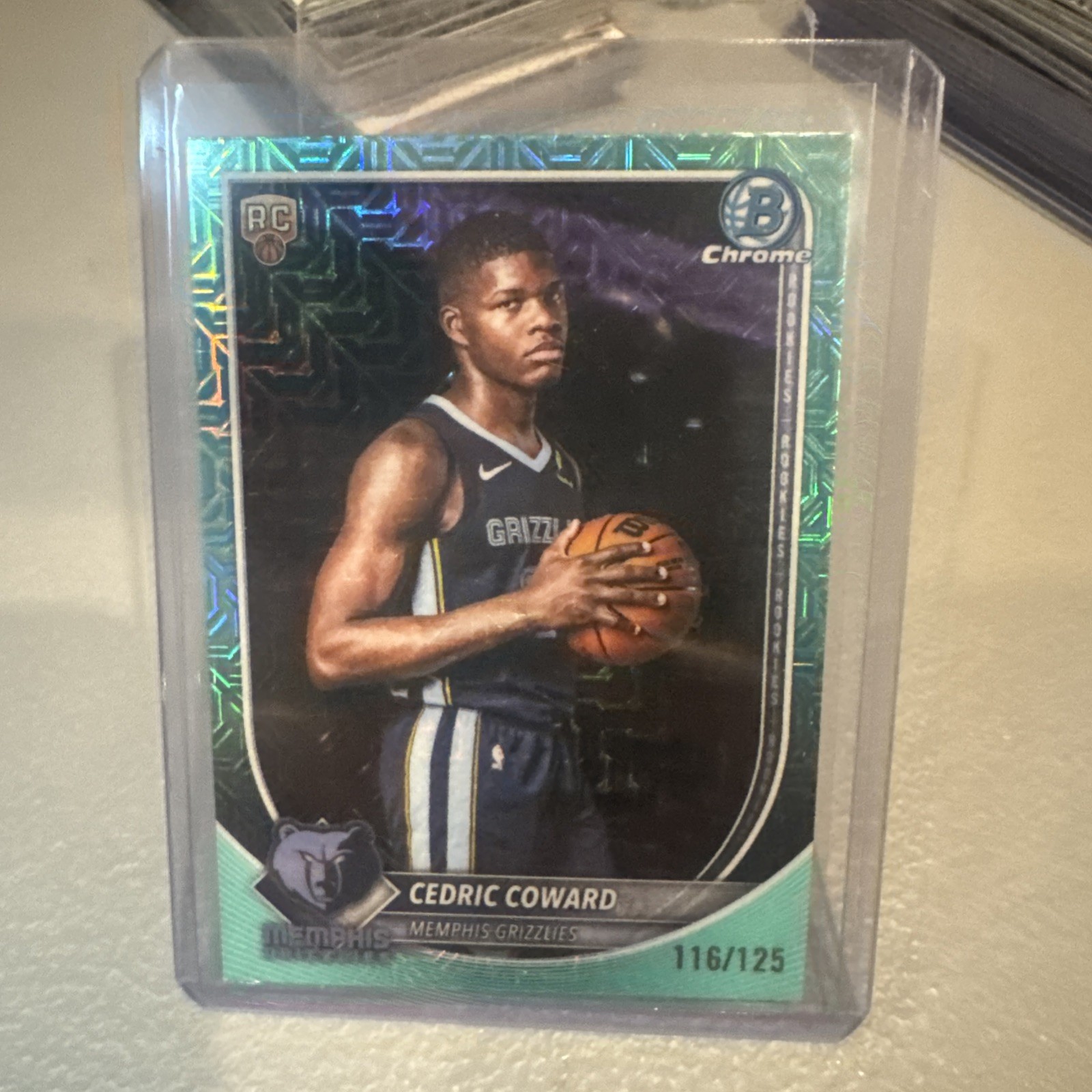 2025-26 Topps Bowman Chrome Cedric Coward Aqua Mojo /125 No. BCV-11 (RC)