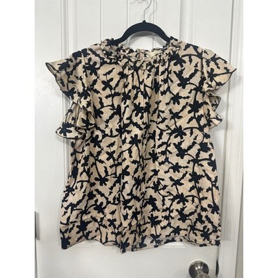 Ulla Johnson Ruffle Neck Flutter Sleeve Julia Top Floral Blouse Moonstone Size10