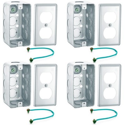 4 Set 4 x 2 Metal Electrical Box Outlet Box Duplex Receptacle Ten 1/2'' Knocko.