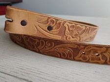 Vintage Hand Tooled Leather Belt Tan/Brown Women's FLORAL Rodeo M/L 41"