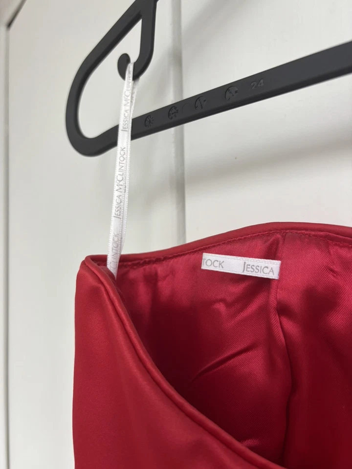 Vestido Jessica McClintock Rojo Sin Tirantes Noche Talla*6 Formal Glamour con Mantón Foto 4 de 4