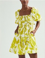 NEW MAEVE ANTHROPOLOGIE Green Feliciana Mini Dress M Tie Back Puff Sleeves
