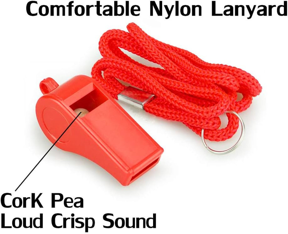 Red Emergency Whistles with Lanyard, Loud Crisp Sound, 2 Packs Plastic Whistles 