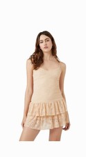 FOREVER 21 WOMEN S LACE DROP WAIST MINI DRESS RUFFLE TRIM ADJUSTABLE STRAPS NWT
