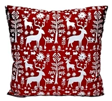 Folk art Holiday Reindeer Red Scandinavian Decorative Throw Pillow Cover 18x18
