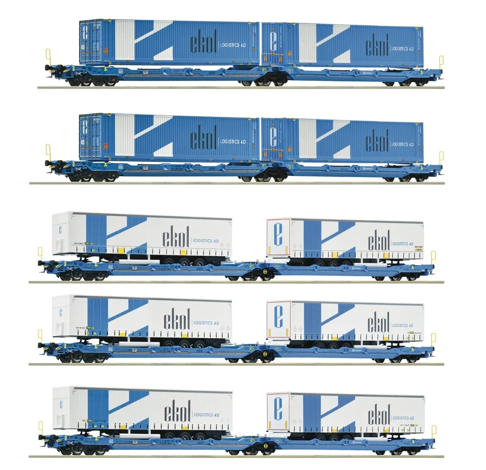 Roco 6600019 Spur HO Eurowagon Ekol Taschenwagen Display 5-tlg Ep.6 NEU + OVP