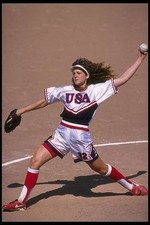 Michelle Smith USA softball team throws the ball at a game against- Old Photo