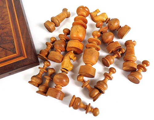 FINE 20s Hand Turned Chess Pieces Burled Wood Chess Board Blue Morpho Butterfly - Picture 15 of 24