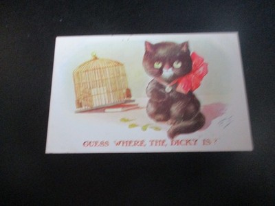 Vintage Comic Black Cat Postkarte, Ratet mal, wo der Dicky ist?