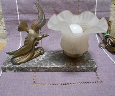 Ancienne LAMPE socle marbre et Mouette en régule Années 1930
