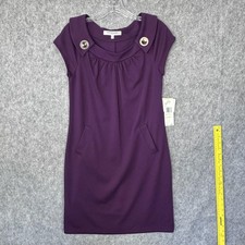 Evan-Picone Dress Womens 4 Purple Sheath Cap Sleeve Pockets Button Detail Career