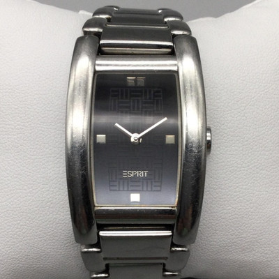 Esprit Watch Women 28mm Stainless Steel Black Rectangular Dial New Battery 7.25''
