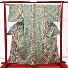 Japanese Kimono 'KOMON' Polyester/Khaki/Flower/Traditional/Length:160cm N974
