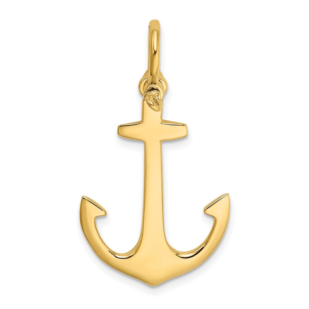 10k Yellow Gold 3-D Polished Anchor Charm Pendant 2.92gm L-1.72 Inch