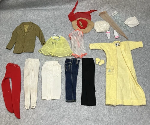 VTG Barbie, Ken and Unmarked Doll Clothing Mixed Lot Skirt Pants Tights Robe TLC