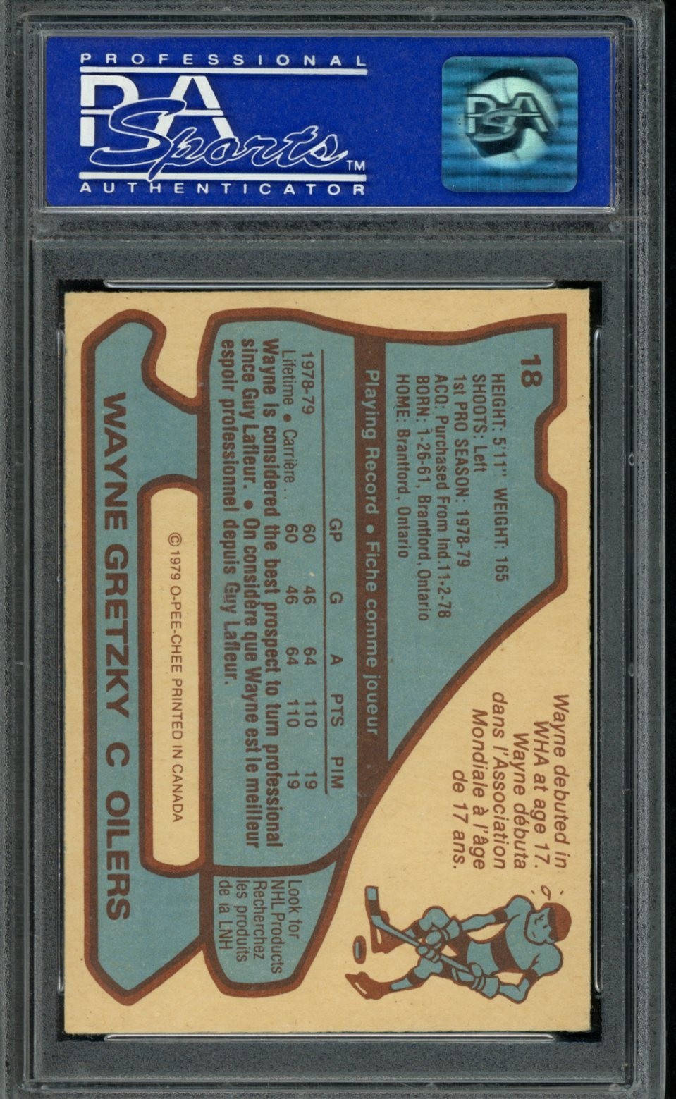 1979 O-Pee-Chee #18 Wayne Gretzky Rookie PSA 8 NM-MT view 2