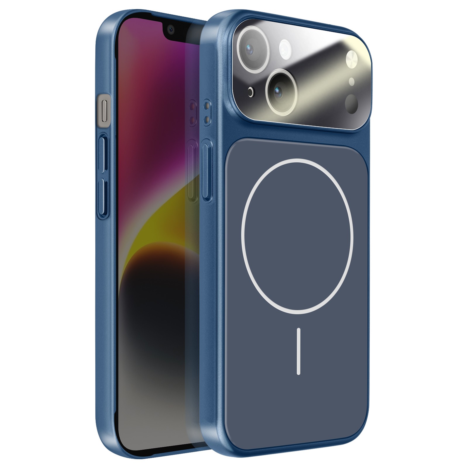 Coque iPhone 14 bleu nuit antichoc Avizar en verre dépoli mat