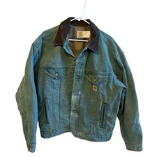 Carhartt Hunter Green VTG Trucker Jacket W/Brown Corduroy Collar Large J10HG