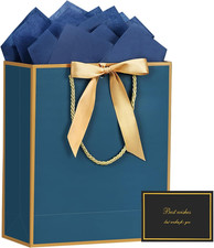 Gift Bag, 1PCS Gift Bags Large with Ribbon and 1 Greeting Cards 2 Tissue Paper,