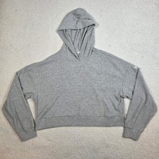 ALO Yoga Muse Cropped Hoodie Women  s Large Long Sleeve Ribbed Pullover Gray
