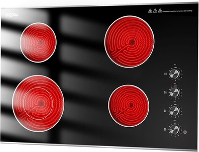 4 Burners Electric Cooktop 30 Inch, 6700W Knob Control Electric Stove Top Burner