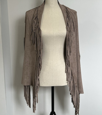 ABS by Allen Schwartz Women Faux Suede Fringe Scarf Beige Western Festival 62x12