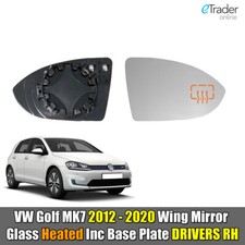 VW Golf MK7 HEATED Mirror Glass & Backing Door Wing Drivers Side Right O/S 12-20