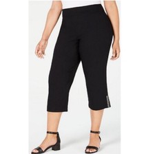 JM Collection Womens M Deep Black Embellished Elastic Waist Capri Pants NWT BL61