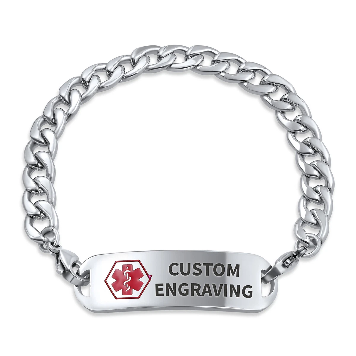 Men's Engraved Heavy Sterling Silver Medical Alert ID Bracelet - 1