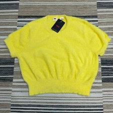 Levi's Standard Cropped Fit Fuzzy Round Neck Short Sleeve Top Yellow Size XL
