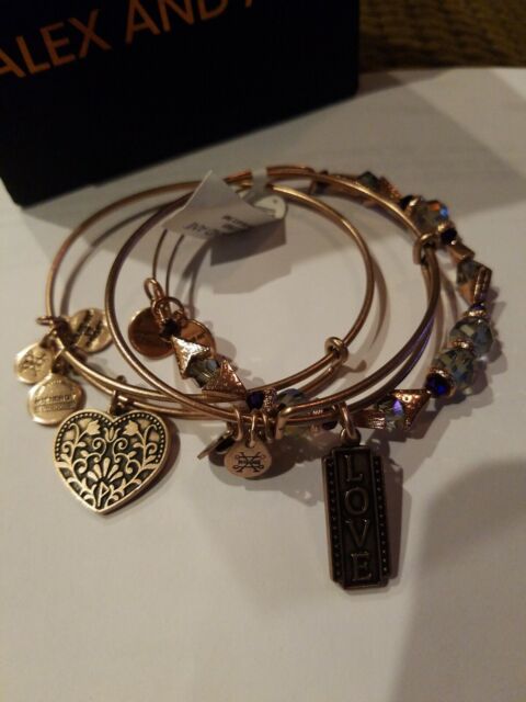 Alex and Ani Love Set of 3 Bangle Bracelet Rafaelian Rose Gold for 