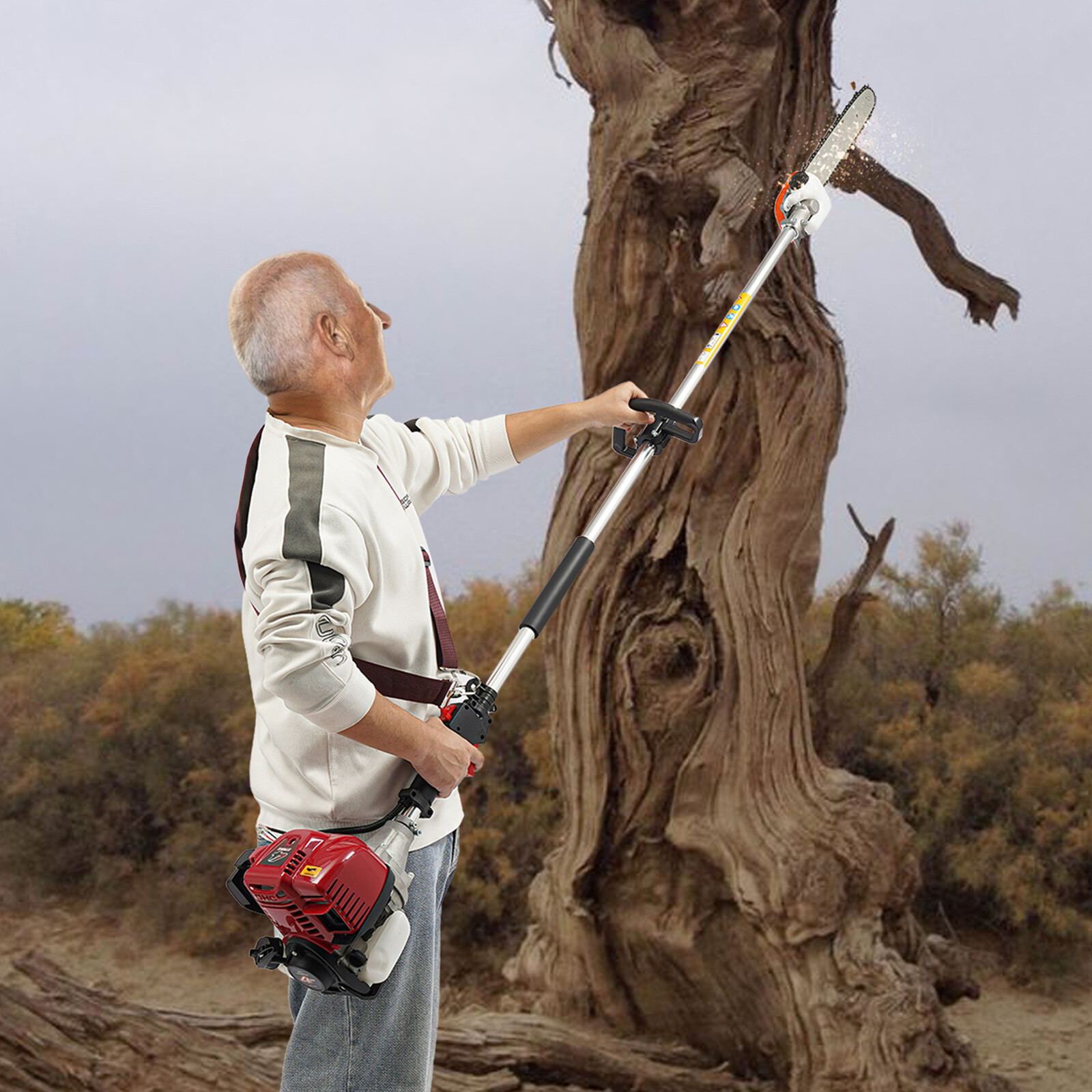 43cc 4 Stroke Gas Pole Saw Chainsaw High Branch Chain Saw w/Extension Pole 1.5m