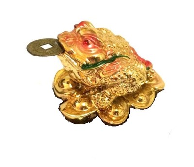 GOLD Feng Shui three legged Lucky Money Frog Toad w. Coin  Attract Wealth