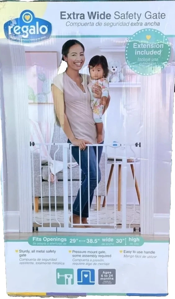Extra Wide Baby Gate 29"-38.5" with Walk Through Door For Ages 6 to 24 Months - Image 2 of 3