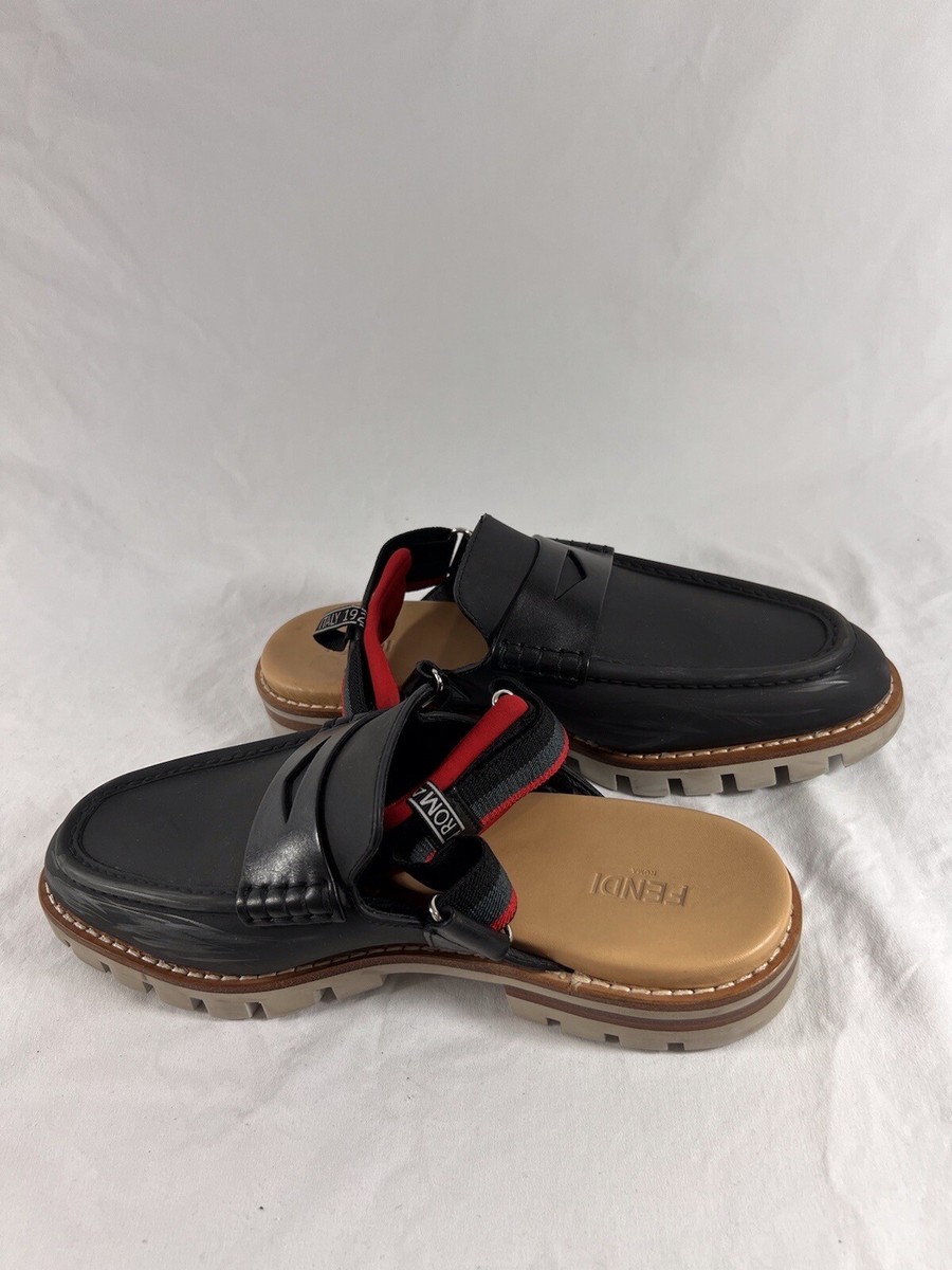 FENDI Black Leather Slingback Men\'s Loafer Sandals Made in Italy Marked as 7 8US FENDI Black Leather Slingback Men main image 3