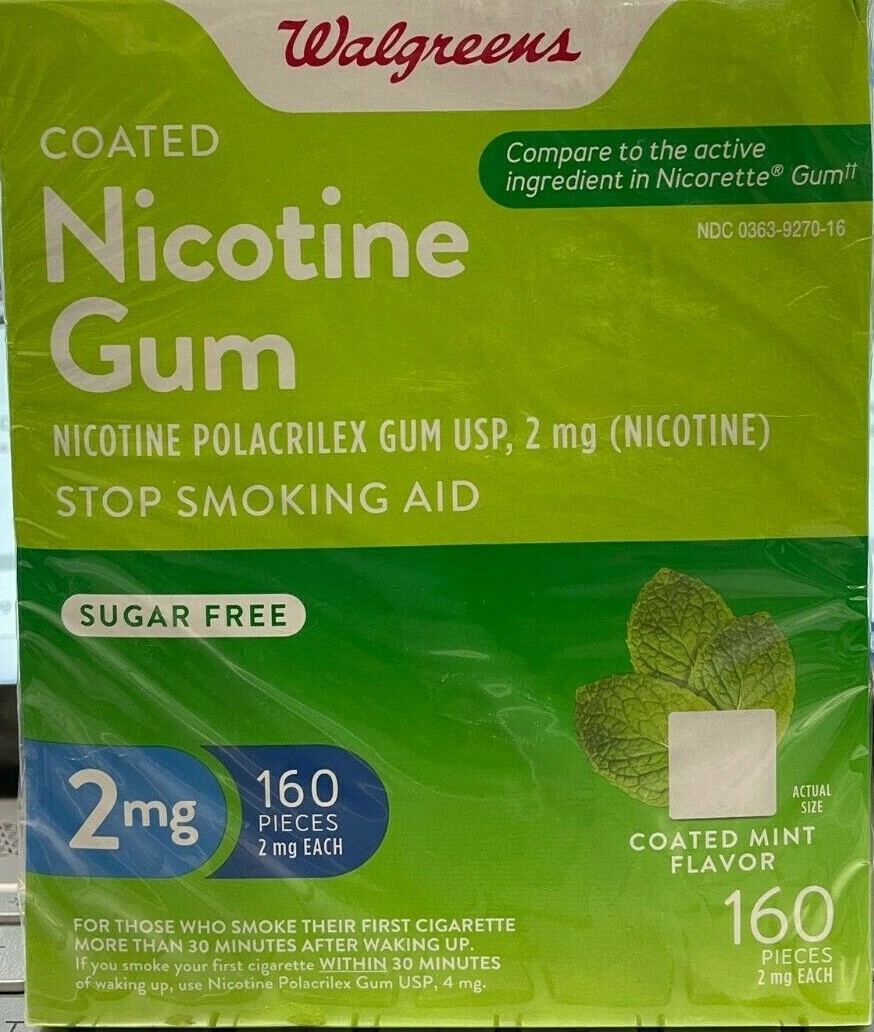 Walgreens Nicotine Gum, 2mg, Coated Mint Flavor, 160pcs, Exp 2024