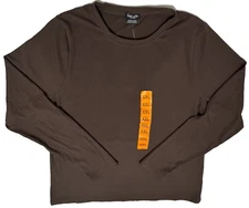 Splendid Womens Size XXL Brown Long Sleeve Ribbed Shirt T-Shirt Blouse 2XL