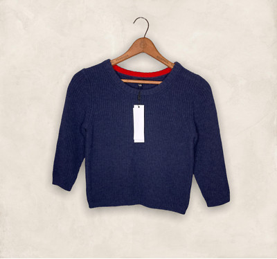 New 525 America Large L Revolve Blue Ribbed Knit Crop Slim Fit Pullover Sweater