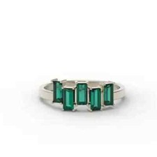 14K White Gold Plated 1Ct Baguette Lab Created Green Emerald Women Wedding Ring