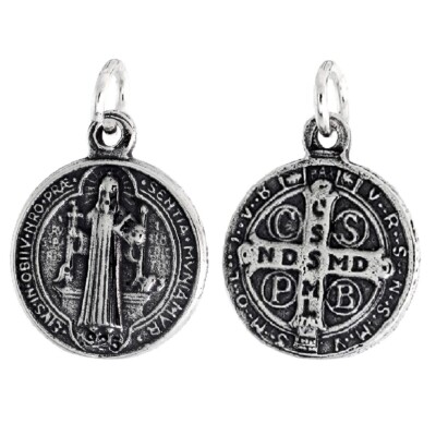 Sterling Silver St. Benedict Double Sided Round Medal Pendant / Charm ...