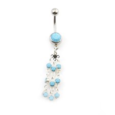 14 Gauge Dangle Belly Button Rings Surgical Steel with Blue Small Balls Design