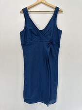 Patagonia Dress 12 Blue Faux Wrap Sleeveless Knee Length Drawcord Striped Cotton