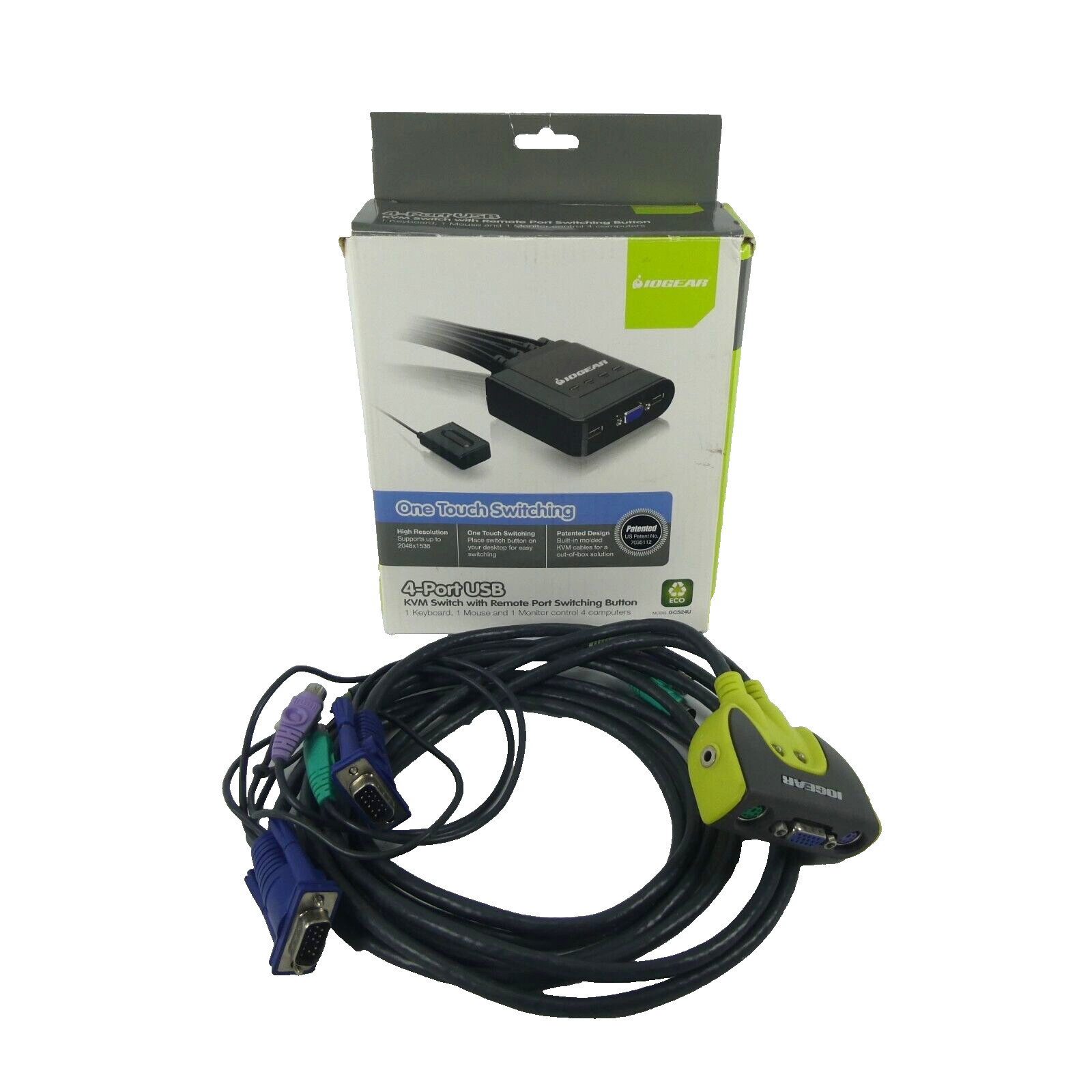 IOGEAR 4-Port USB KVM Switch with Cables and Remote GCS24U