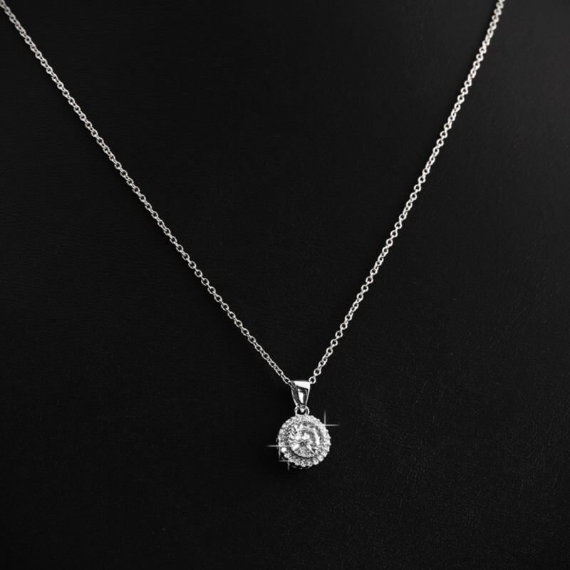 Solid 925 Sterling Silver Round Brilliant Halo CZ Pendant