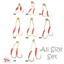 32pcs Fish WOW! Gold 4X Assist Hook all size set 1/0 2/0 3/0 4/0 5/0 6/0 7/0 8/0