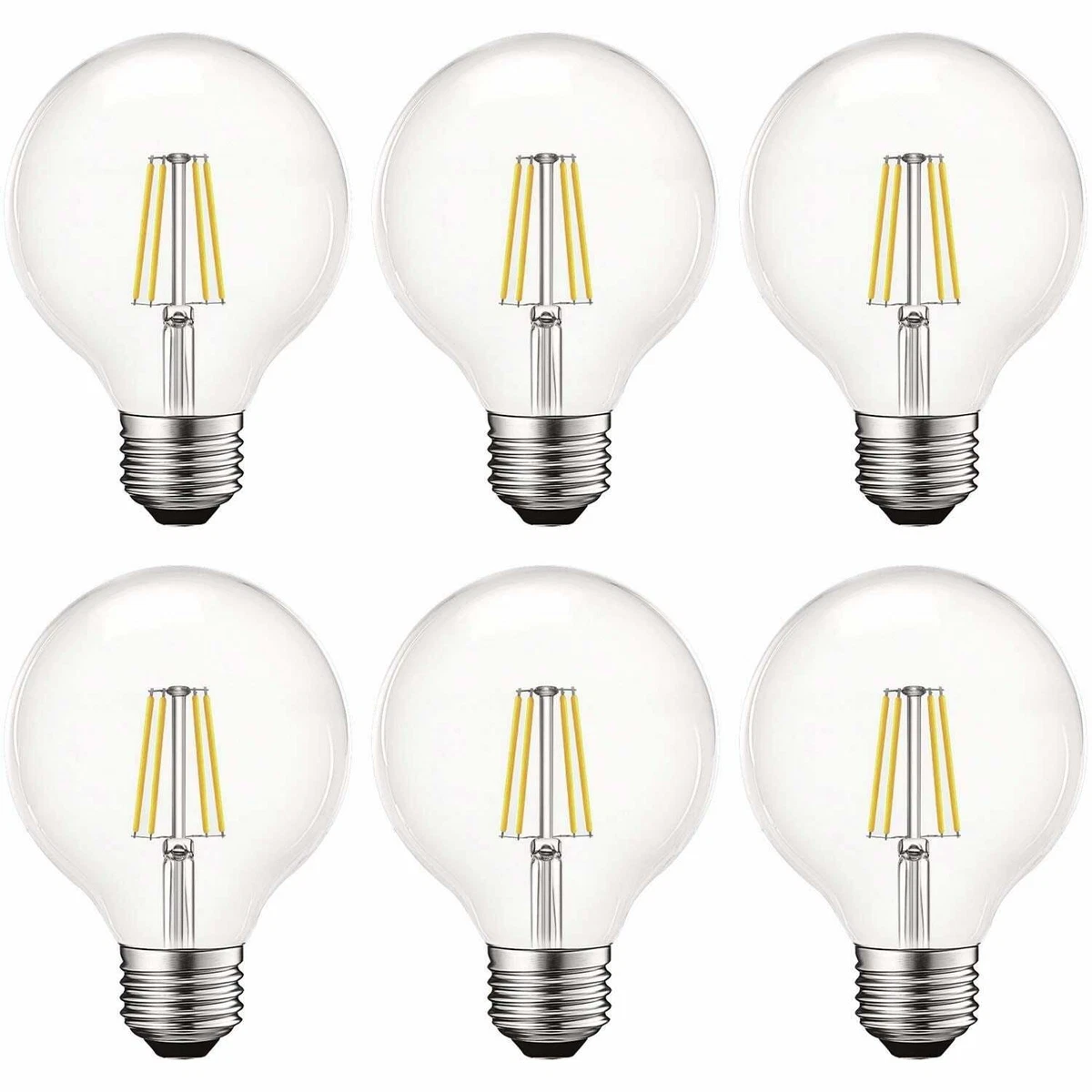 Markenlos Light Bulb LED G25 Dimmable 550 Lumen Globe Clear Glass 60 Watt 6 Pack