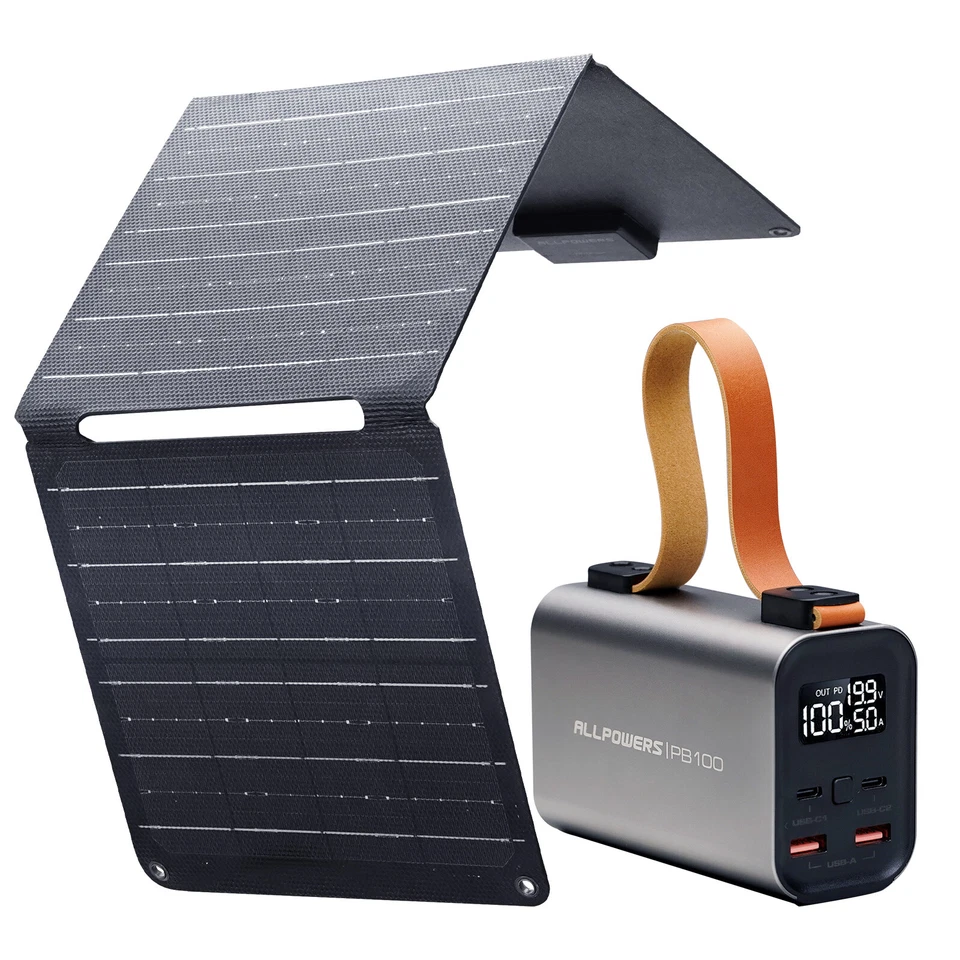 Banco de alimentación portátil ALLPOWERS 100W USB 21W panel solar opcional camping al aire libre Foto 3 de 4
