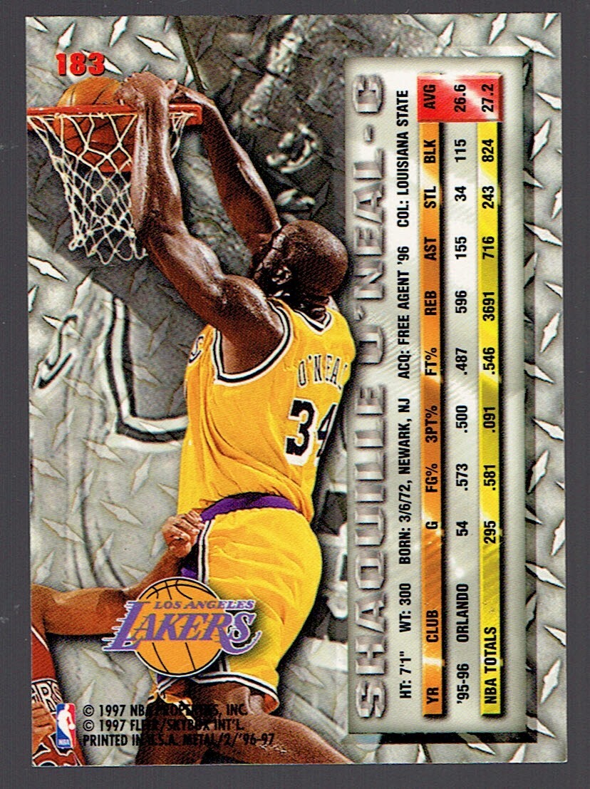 1996-97 Fleer Metal Shaquille O'Neal #183 Basketball Card | eBay