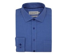 Double Two Uomo Dogtooth Manica Lunga Camicia Formale Misura 15 - 23, Blu Reale