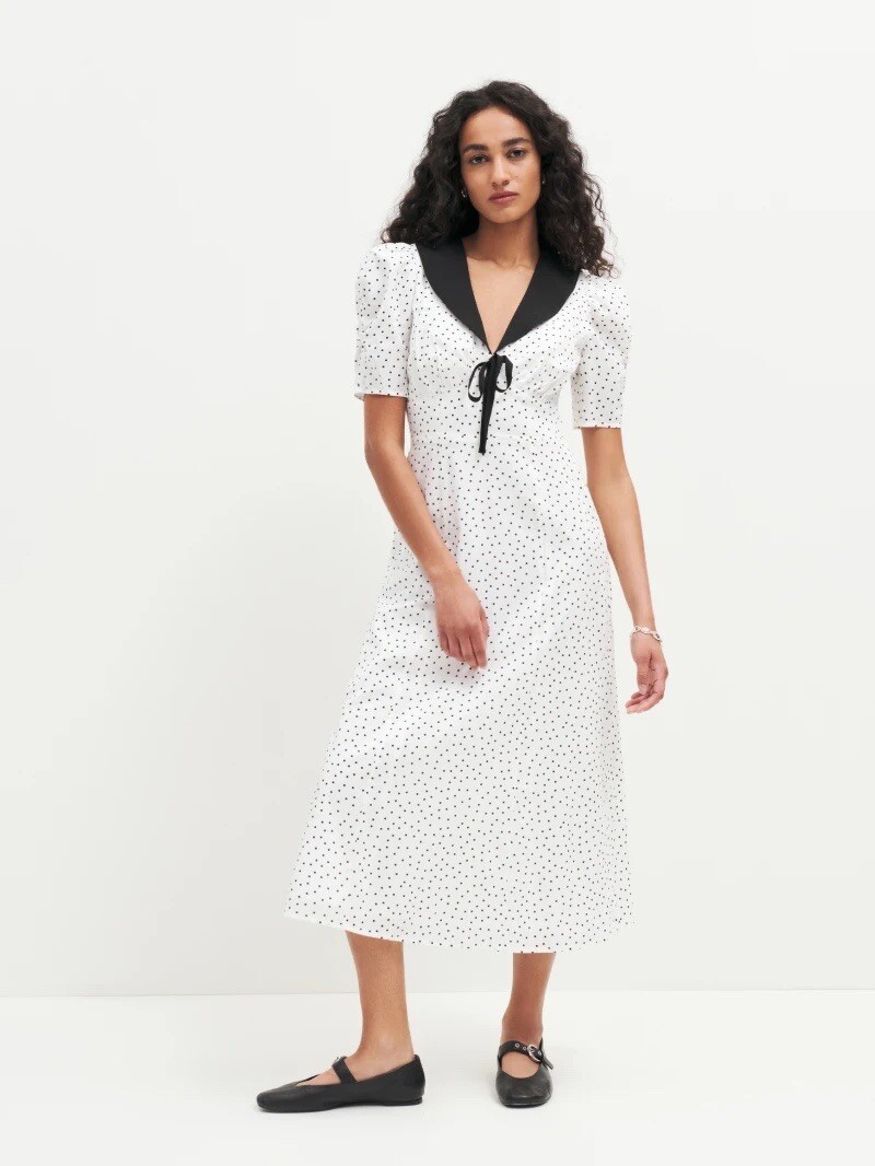 reformation polka dot midi dress New Women's Reformation Gorgeous Luanne Midi Polka Dot Dress Black Red 0P